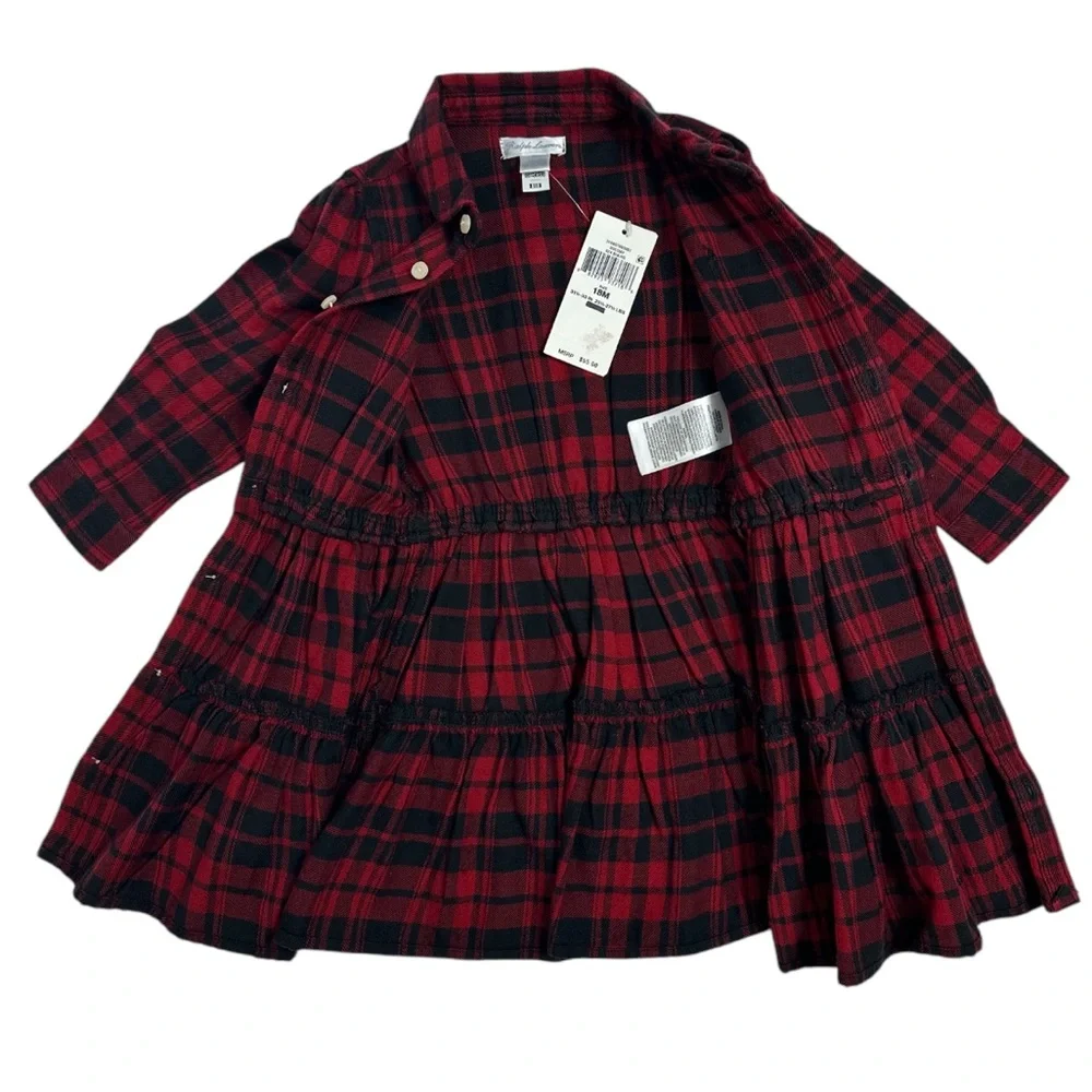 RALPH LAUREN Baby Girls Plaid Cotton Twill Shirtdress SIZE‎ 18months